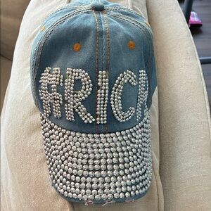 # RICH Blue Denim Cap with Rhinestone Embellishments- Never Worn